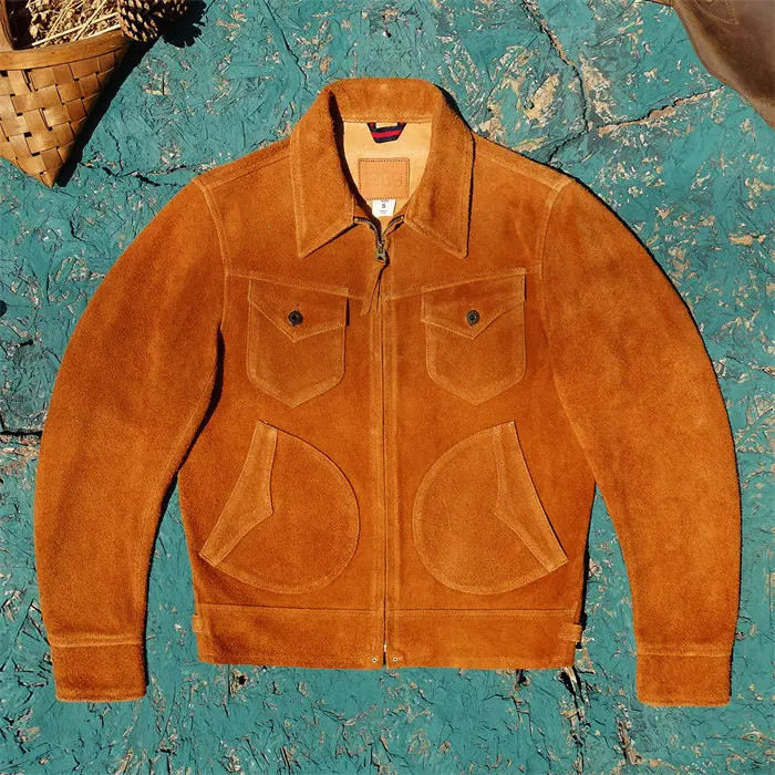 Suede Goatskin Vintage Men’s Western Style Genuine Leather Farmer’s Jacket
