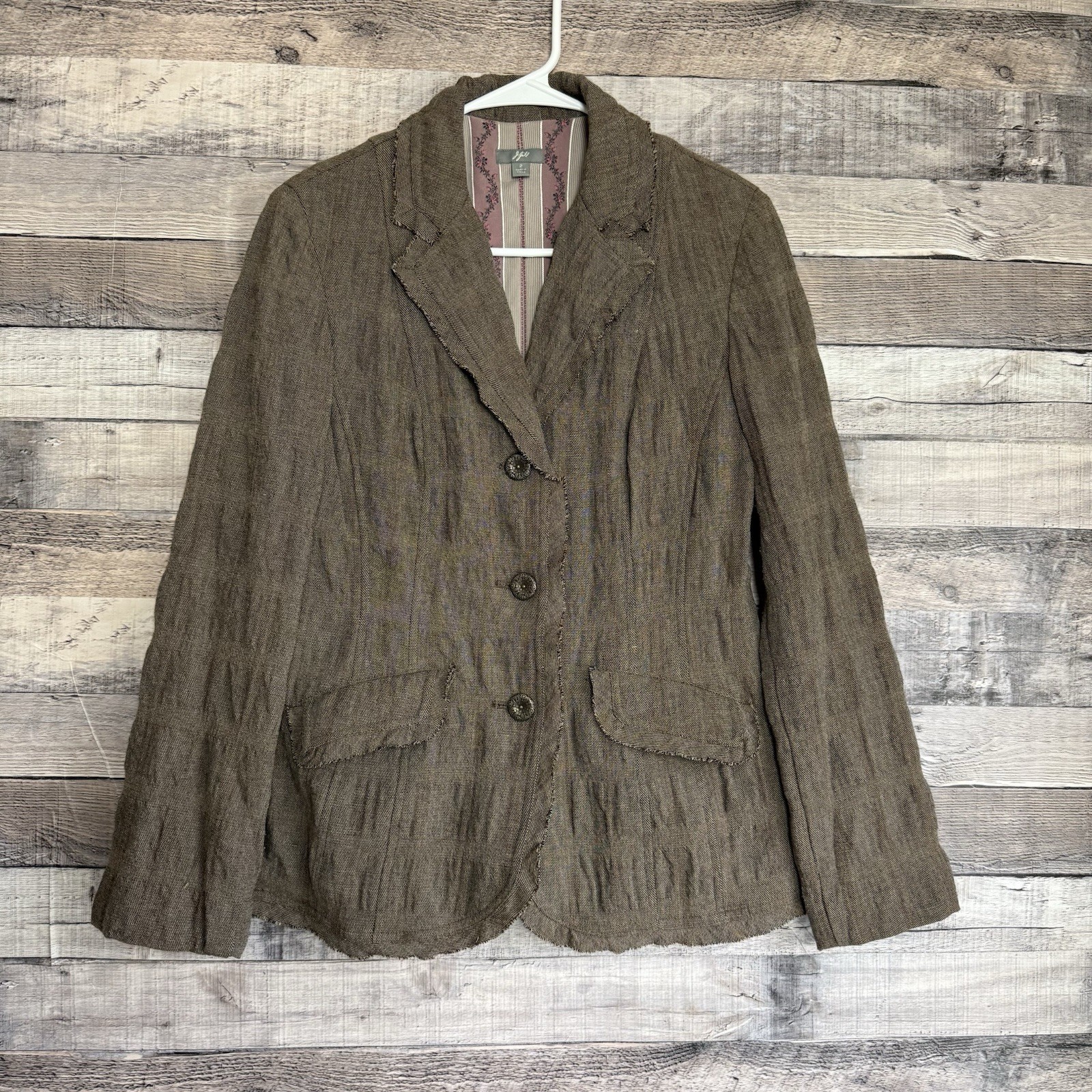 J. Jill Womens Raw Edge Notch Collar Rayon Wool Blazer Jacket Dark Shale 2