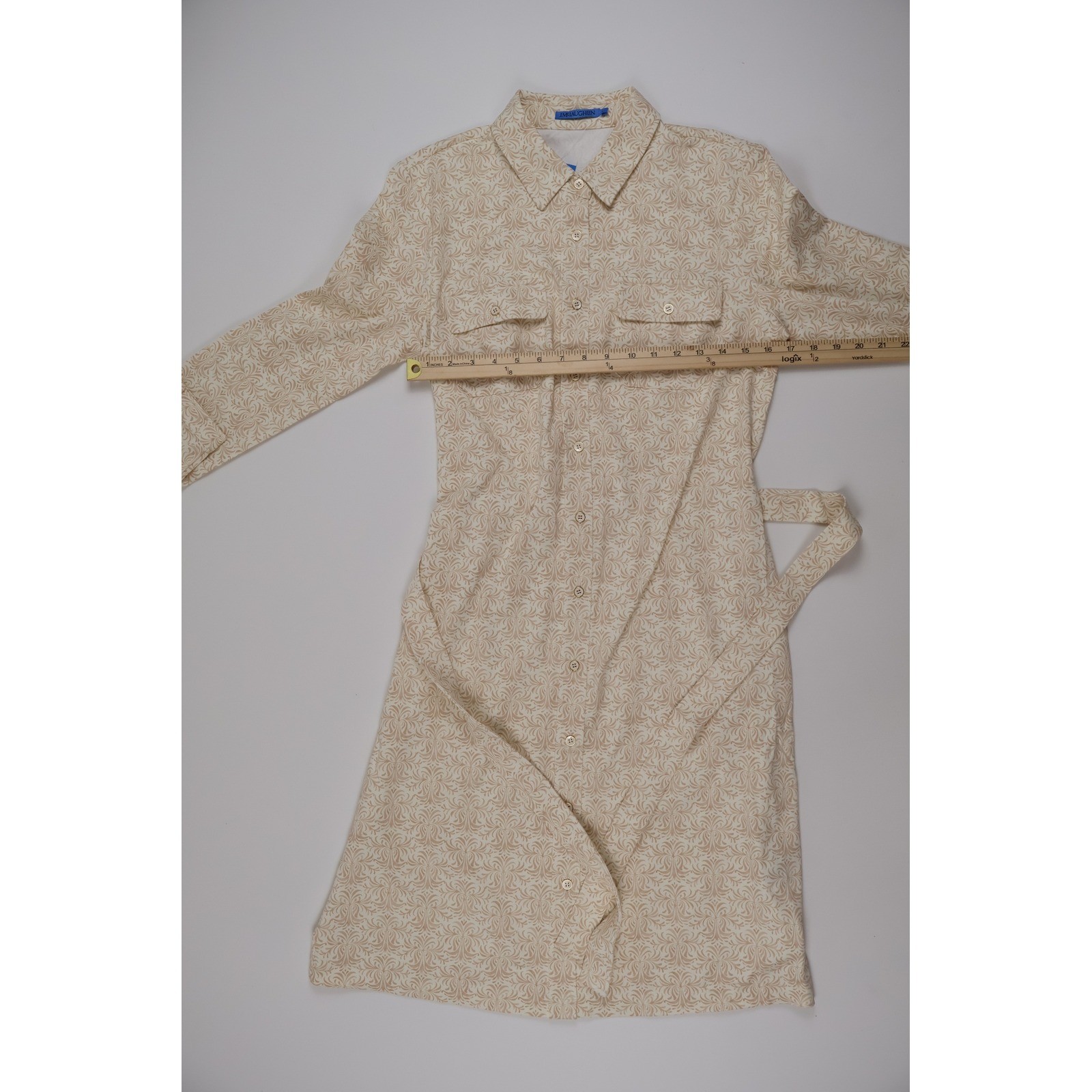 J.McLaughlin Haarlem Shirt Dress Off White Tan Scroll Print L NWT MSRP $258