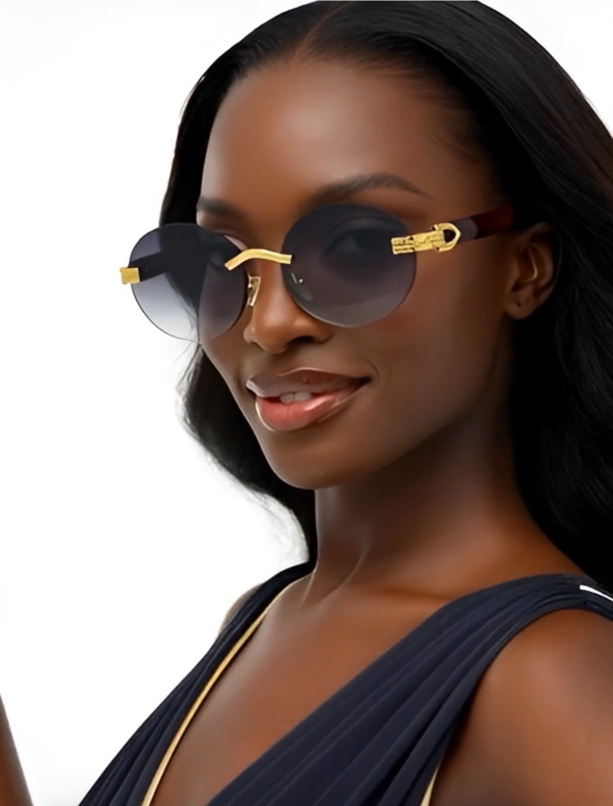 Small Brown Gradient Lens Sunglasses Gold Metal Frame Women Light weight Comfort