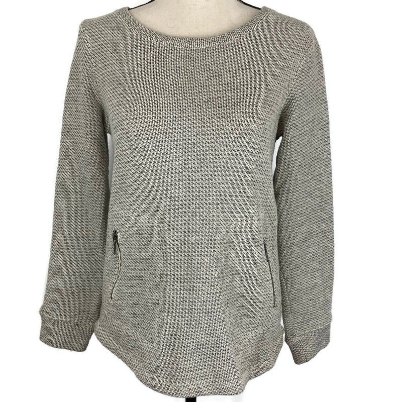 Kenar Scoopneck Pocket Sweater Cream Black Marled Hi Low Womens Sz Medium