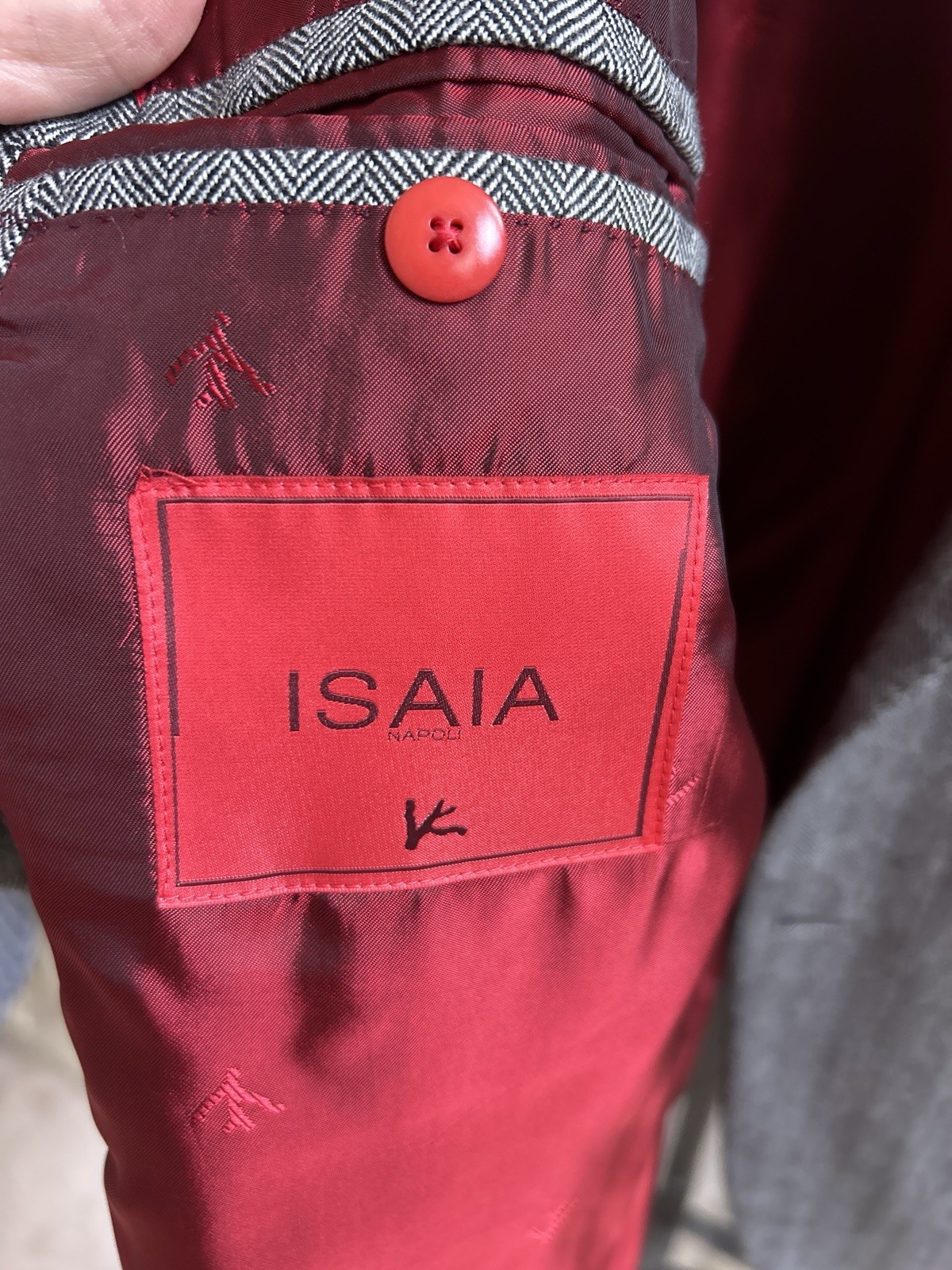 ISAIA men’s sport jacket coat – wool – black white herringbone – EU 58S US 46S