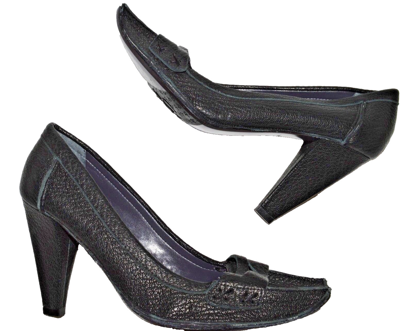 JESSICA BENNETT SZ 6.5 M BLACK PEBBLED LEATHER PENNY LOAFER PUMPS HEELS DRESS
