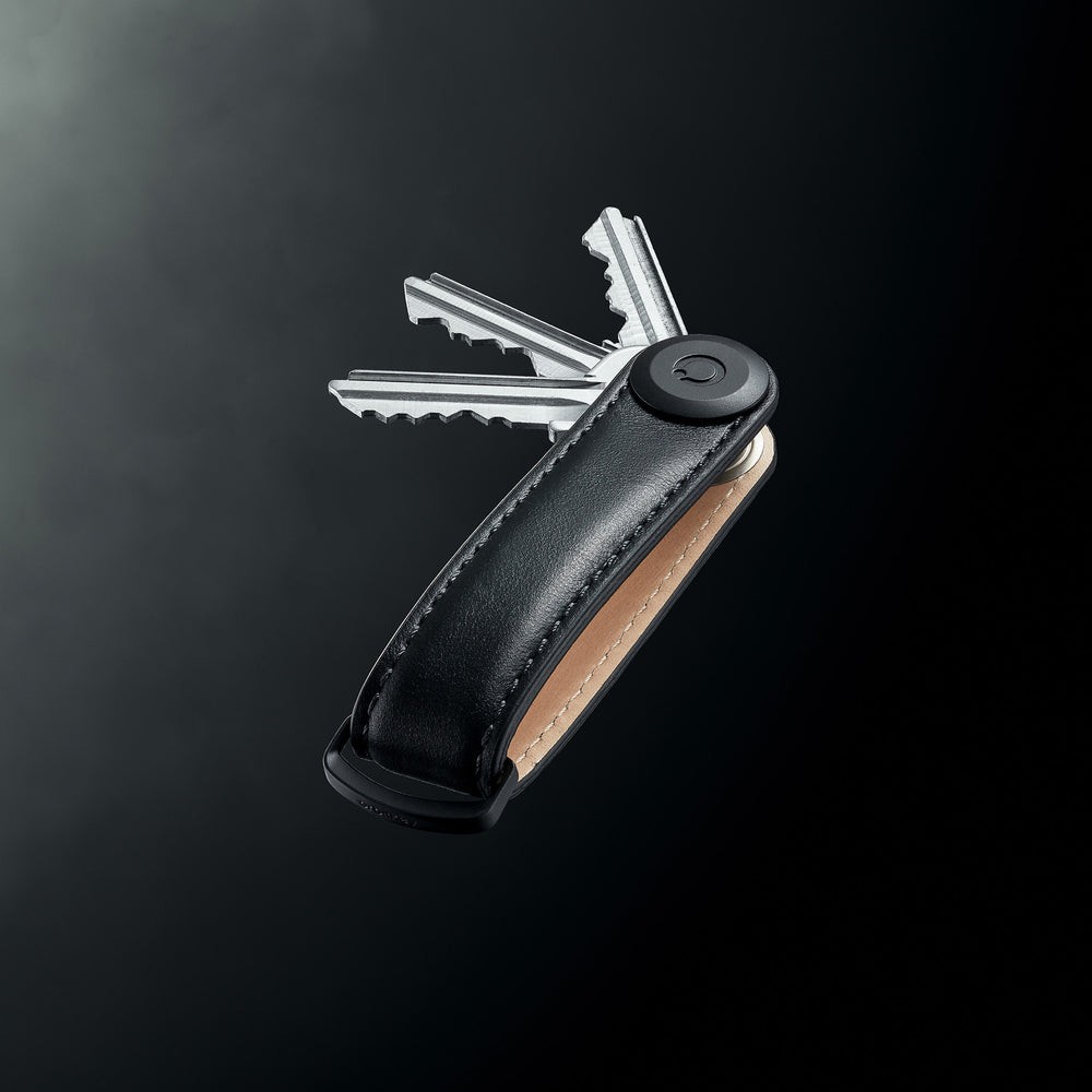 Orbitkey Leather Key Organizer, Carry 2-7 standard keys, Black/Black