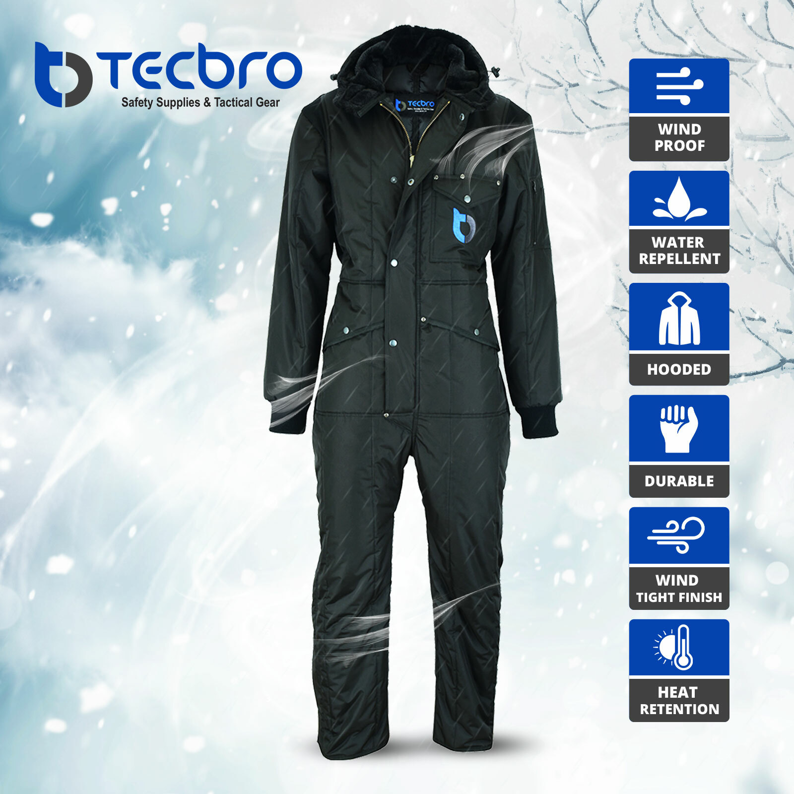 Tecbro Chill Bloc Men’s Insulated Coverall Extreme Cold Weather Freezer Suit -50