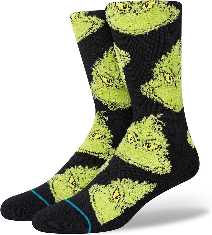 Stance Adult Black Crew Cotton Dr. Seuss The Grinch Mean One Casual Socks Sz L
