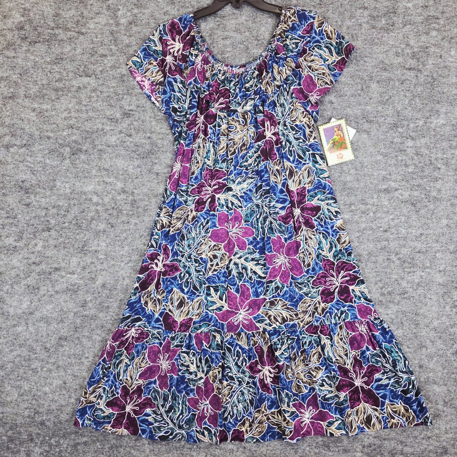 VTG Hilo Hattie Maxi Dress Large Hawaiian Floral Ruffled Tropical Muumuu Luau