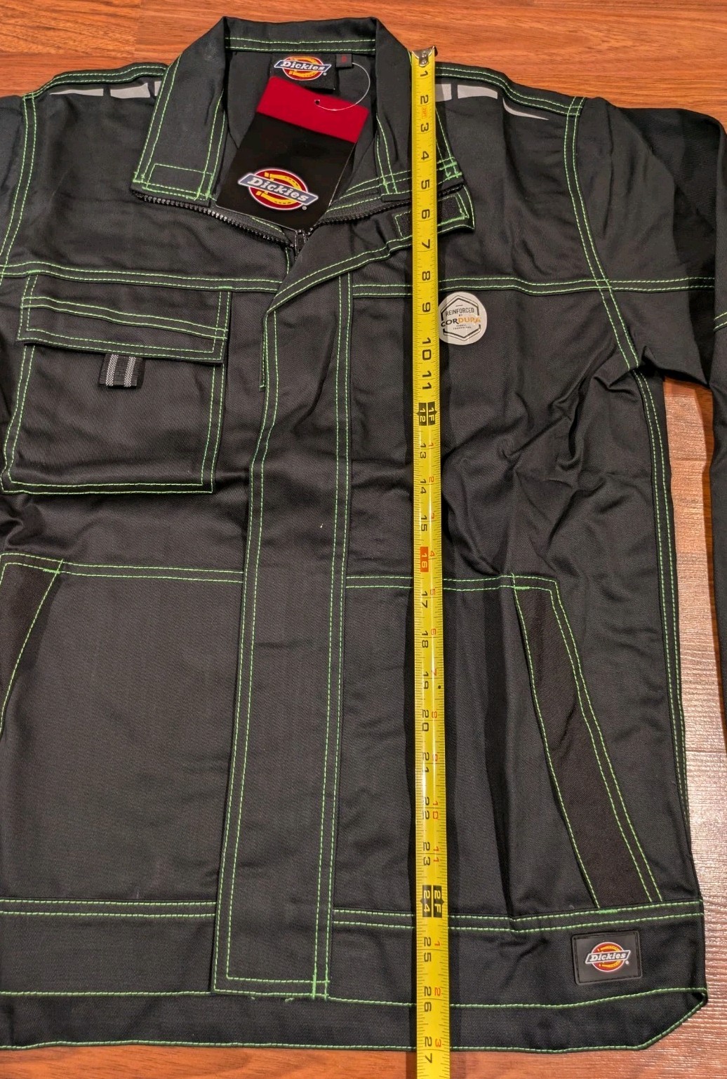 Dickies Cordura Work Jacket Mens Small Black Green Stitch Full Zip Utility NWT