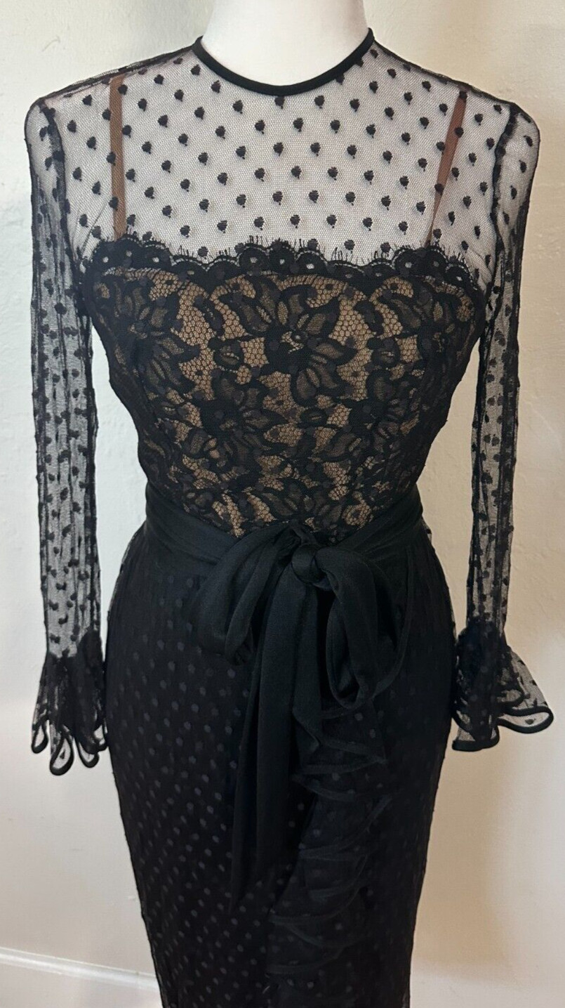 Vintage 60s Jack Bryan Illusion Lace Polka Dot Tulle Flouncy Cocktail Dress