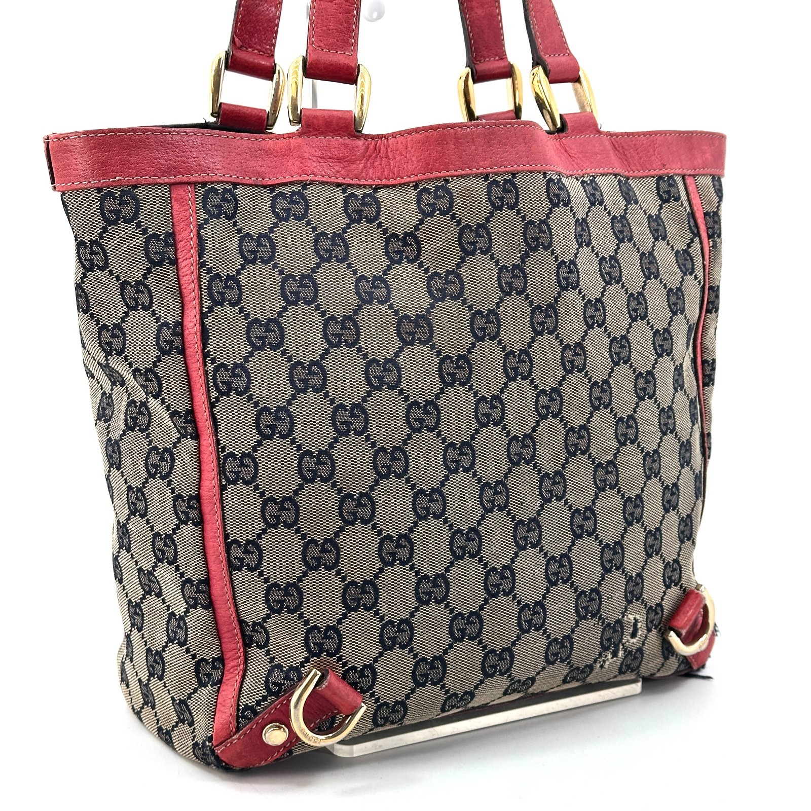 Gucci Abbey GG Canvas Leather Red 130739 Handbag Tote Bag Authentic