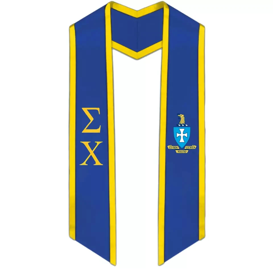 Sigma Chi Trimmed Greek Lettered Graduation Stole w/ Crest