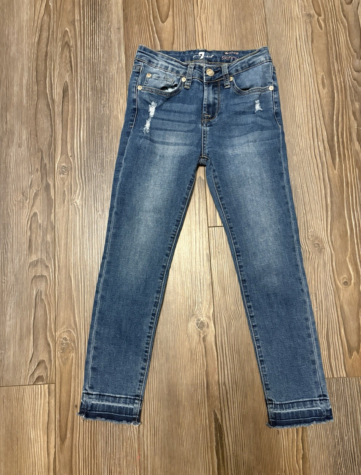 7 For All Mankind Girls Size 10 Skinny Slim Blue Denim Jeans Medium Wash Stretch