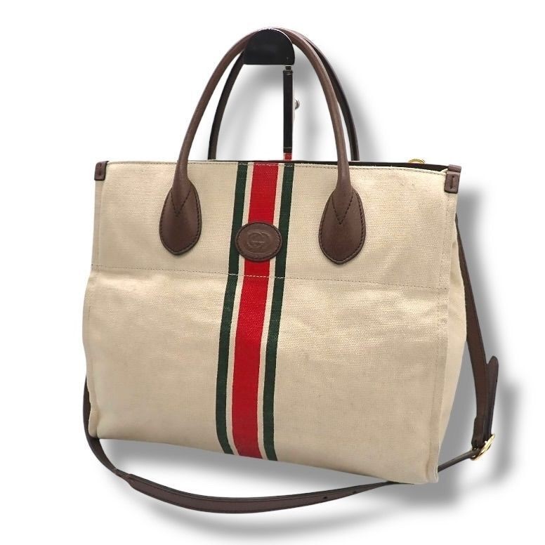 GUCCI Bag: Foldable 2WAY Tote 657422 Beige Brown Red Navy W37H27D14cm w/NA;–
