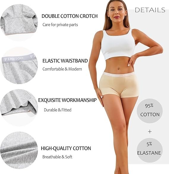 6 pack Cotton Boy Shorts Underwear for Women High-Waisted Full Coverage Boxer Br