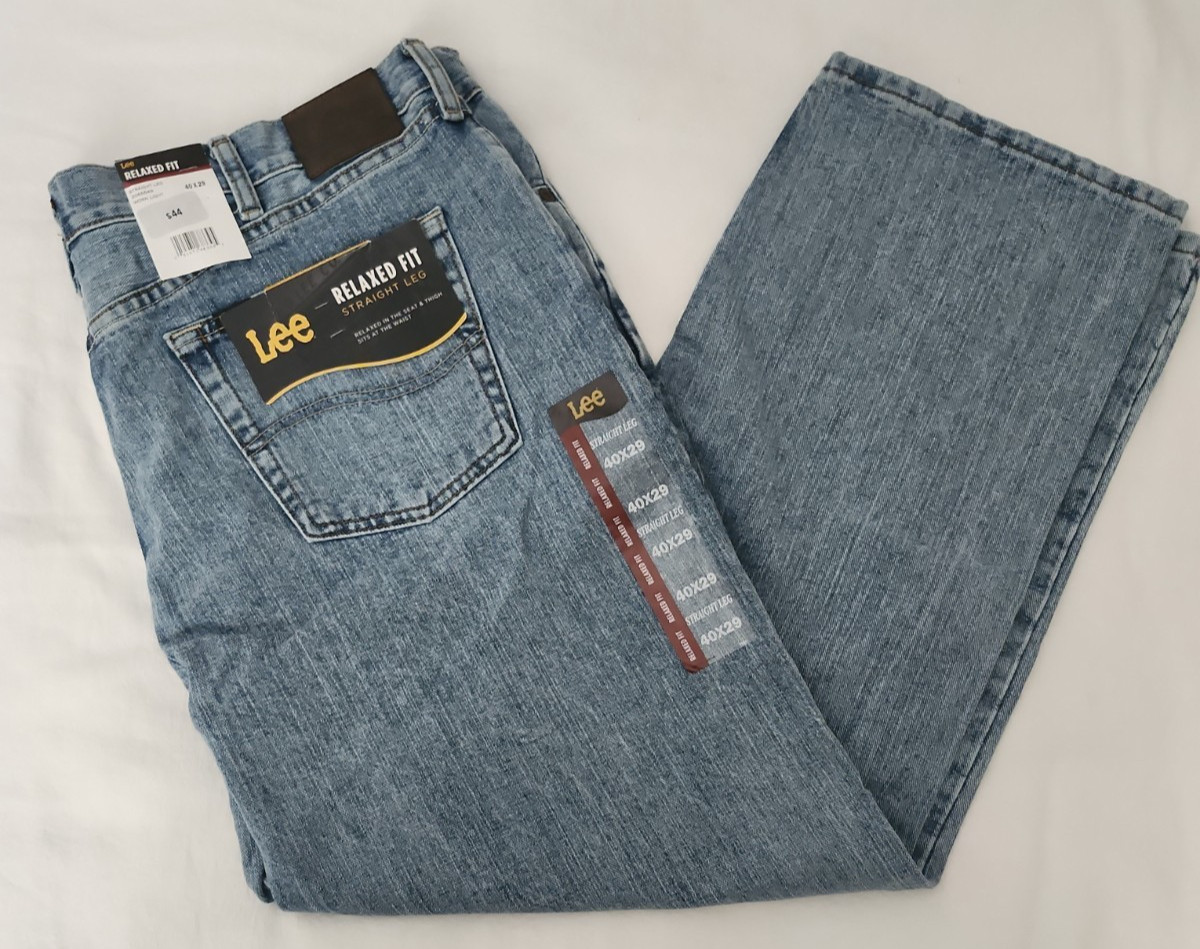 Lee Mens Relaxed Fit Straight Leg Jeans 40×29 Classic Jeans Stone Blue NWT