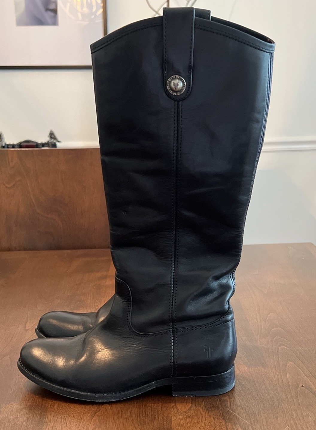 Frye Melissa Button Black 6.5 Knee High Pull On Riding Boots Leather