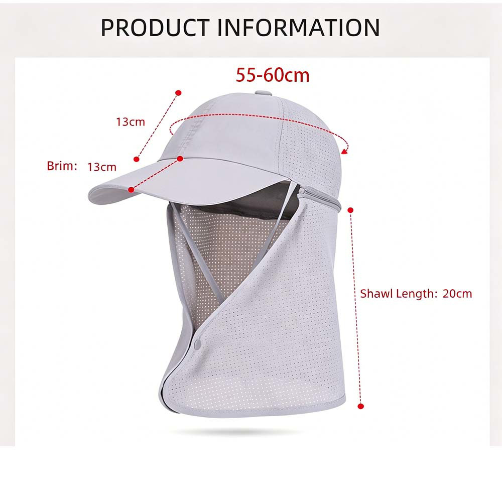 3 in1 Fishing Hat with Face & Neck Flap UV Protection Breathable Sun Shade Cap