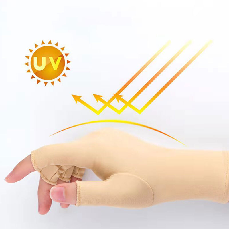 Sun UV Protection Gloves Non Slip Cotton Fingerless Driving Biking Sunscreen