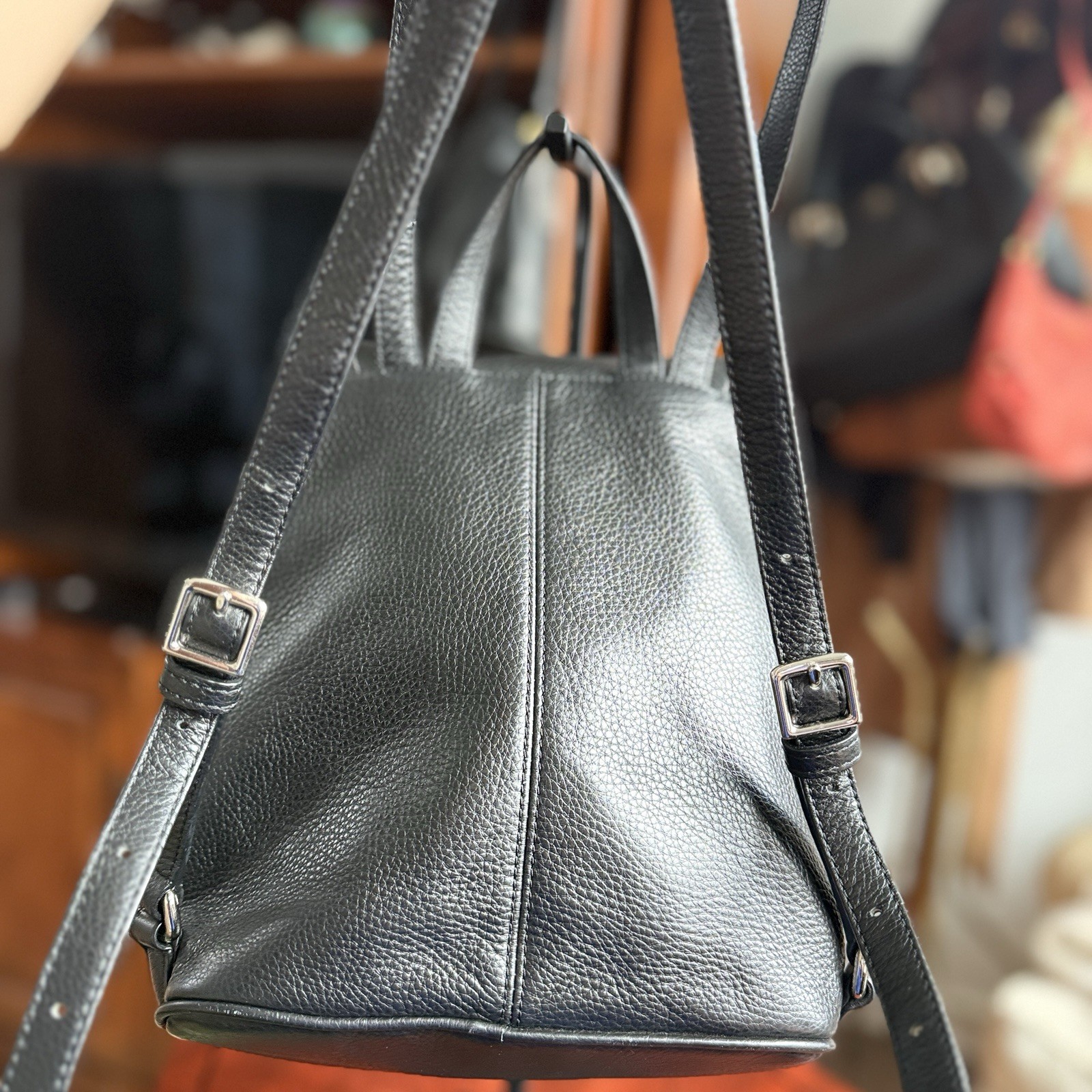 Coach F24385 Black Pebbled Leather Turnlock Drawstring Backpack