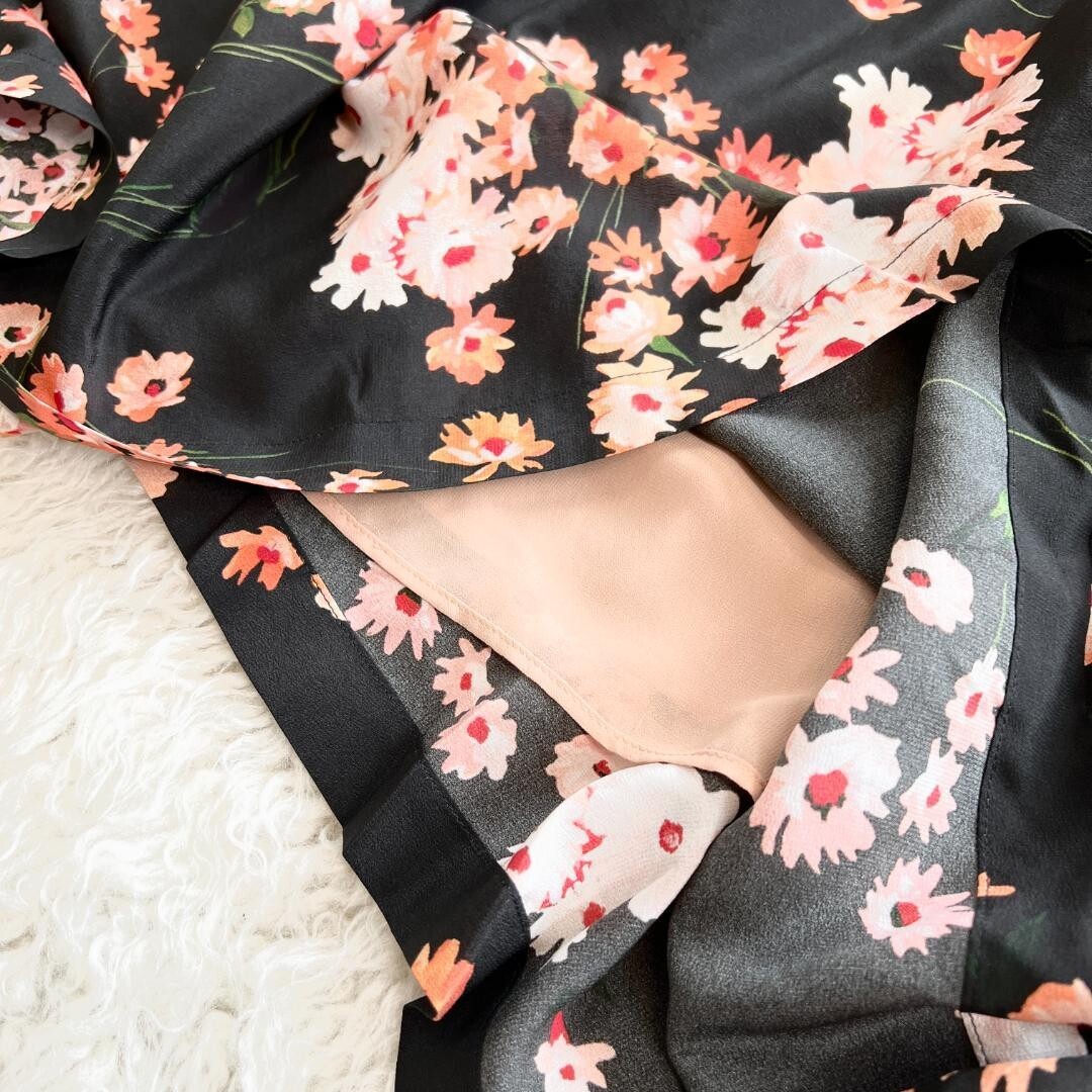 MaxMara Silk Floral Asymmetrical Long Dress Leather Belt Auth