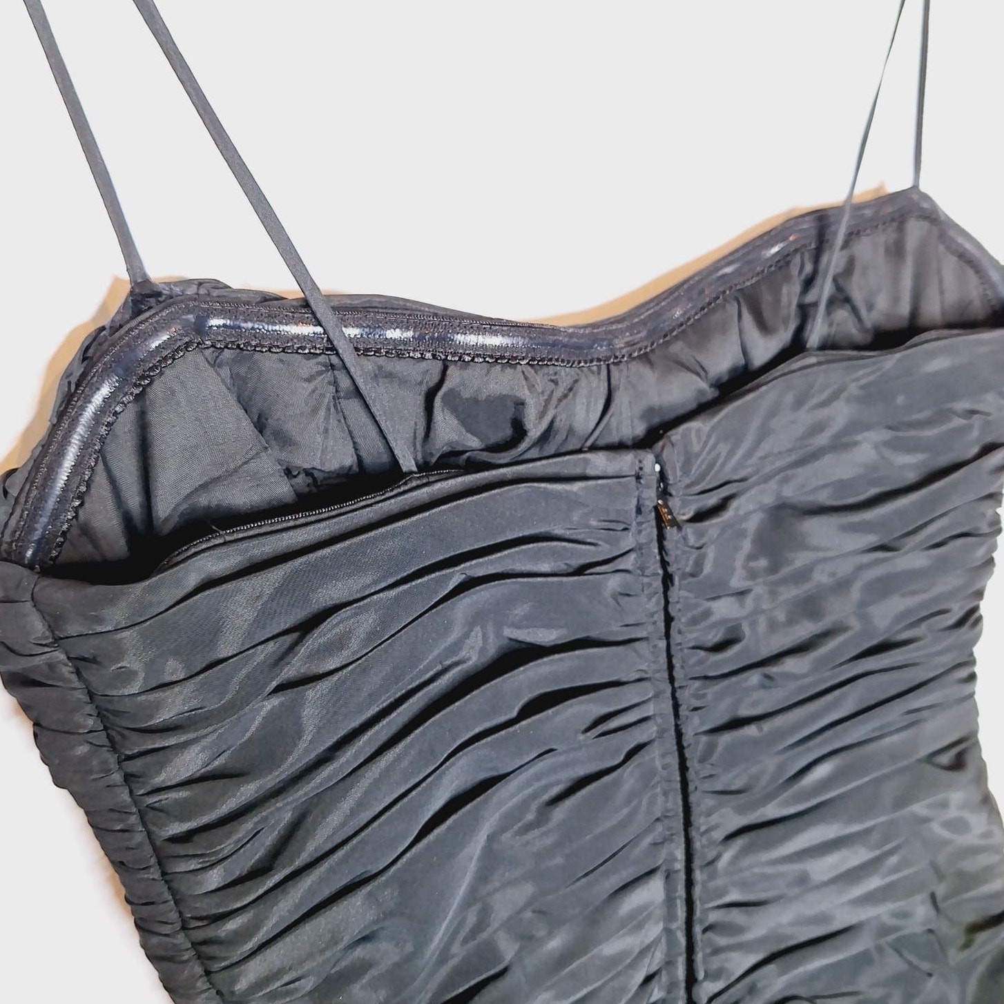Teri Jon Rickie Freeman Taffeta Black Ruched Dress 4 Bodycon Cocktail LBD