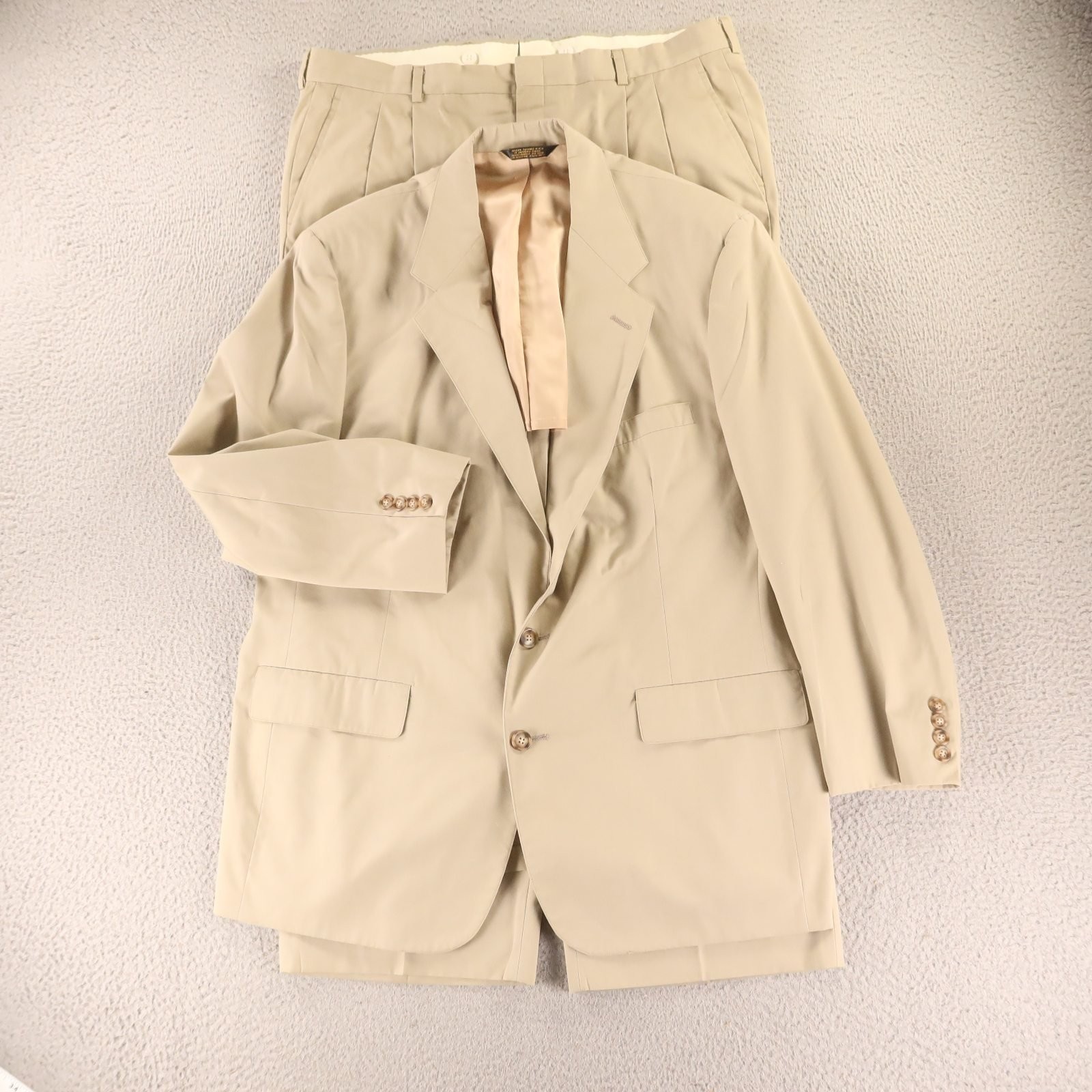 VTG Haspel Suit 42R M 40×29 Beige Jacket Pants Pleated Hopsack