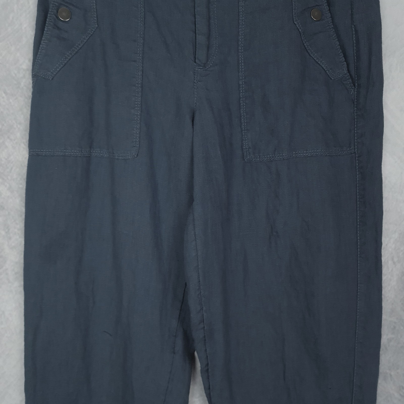 Athleta Pants Womens 2 Blue Linen Cropped Adjustable Waist Tabs Casual Summer