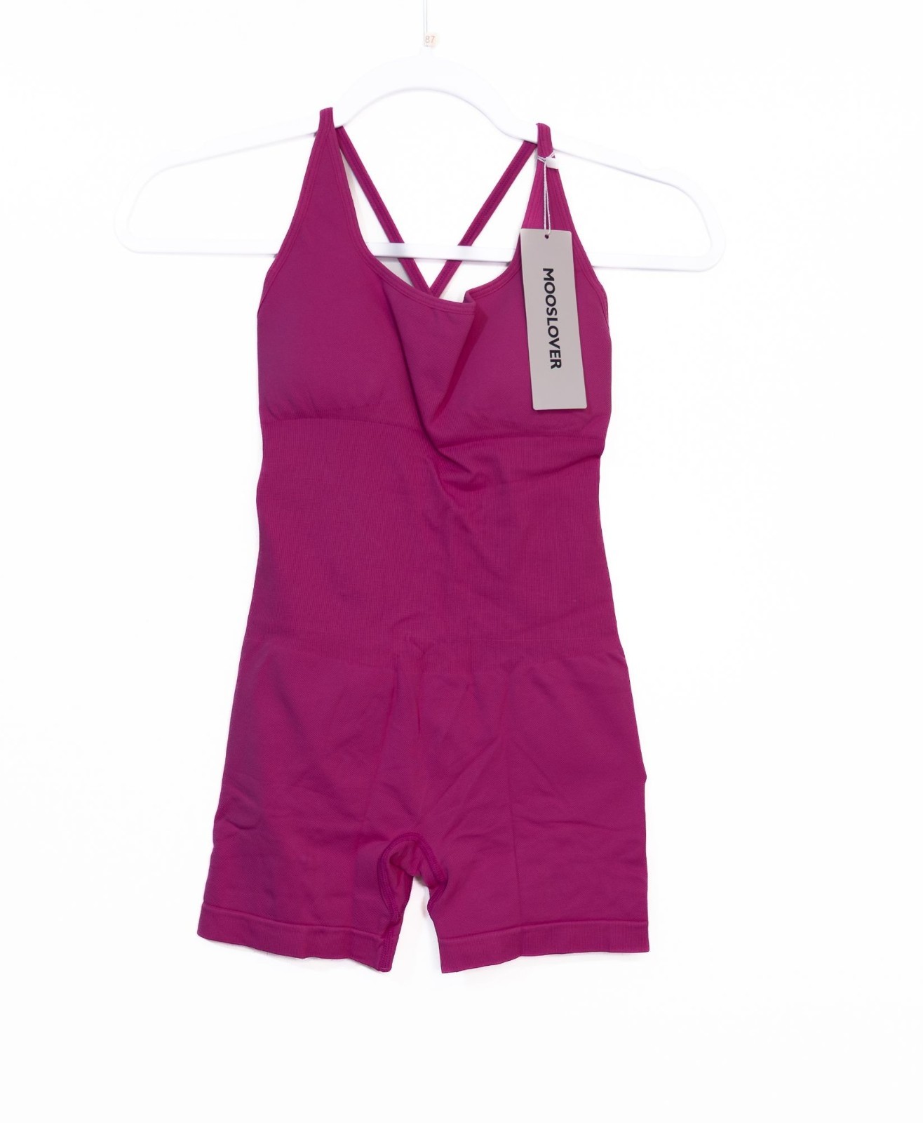 Mooslover Size S Womens Pink Strappy Back Short-Leg Bodysuit Stretchy Nylon/Span