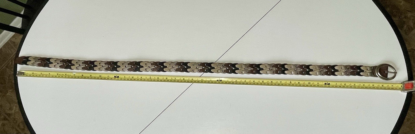 Vintage Multi-Color Leather Link Woven Belt Boho Braided 1.25″ Wide 42″ Length