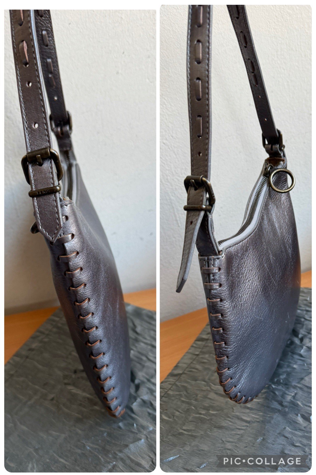 FENDI OYSTER LEATHER METALLIC SILVER SHOULDER BAG SMALL ITALY