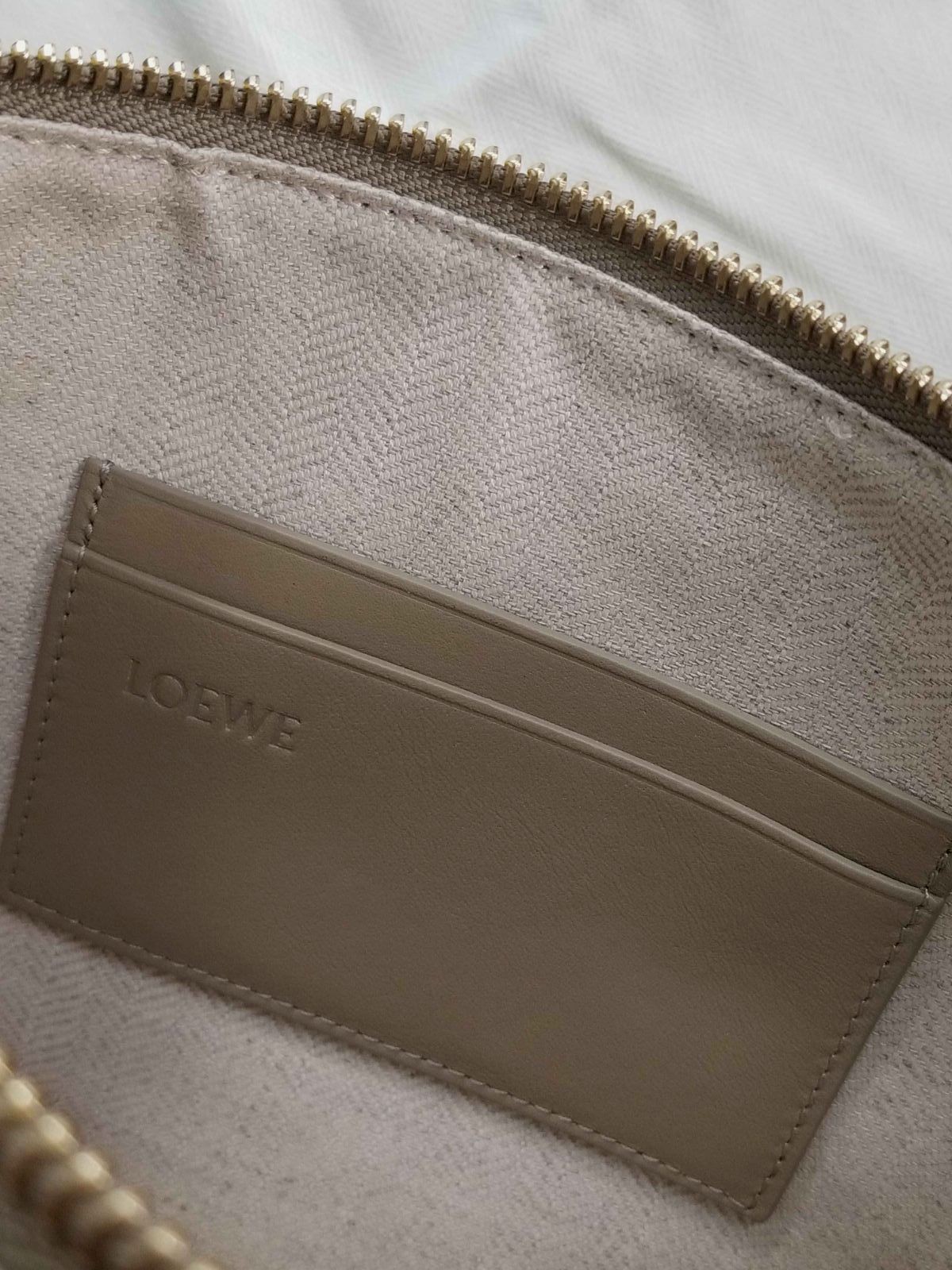Loewe Women Beige Jacquard Logo Oblong Pouch Wristlet Clutch Hand Bag
