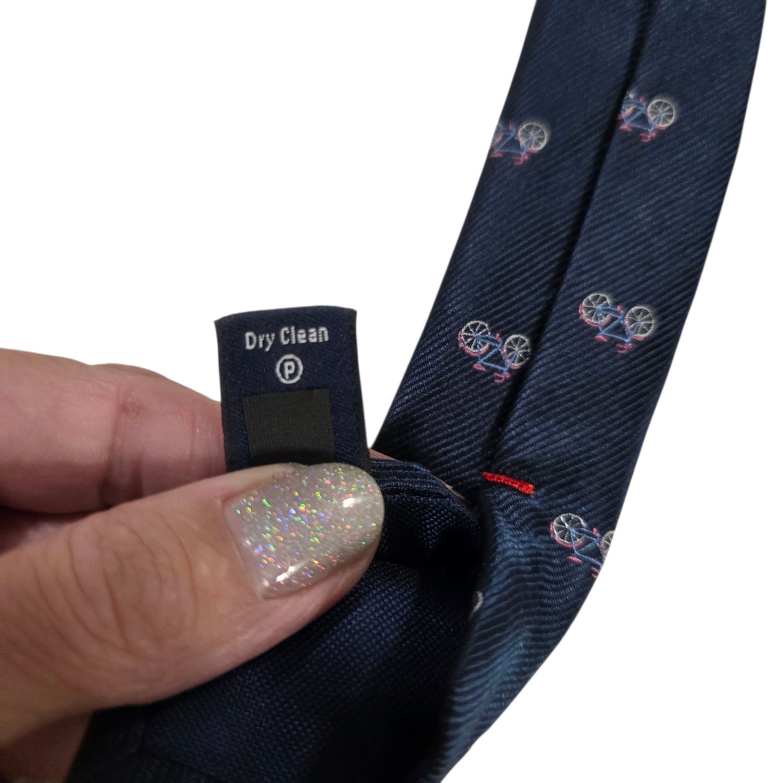 Chaps Mens NecktieNavy Blue Bicycle Pinstripe Silk Blend Woven Preppy Novelty