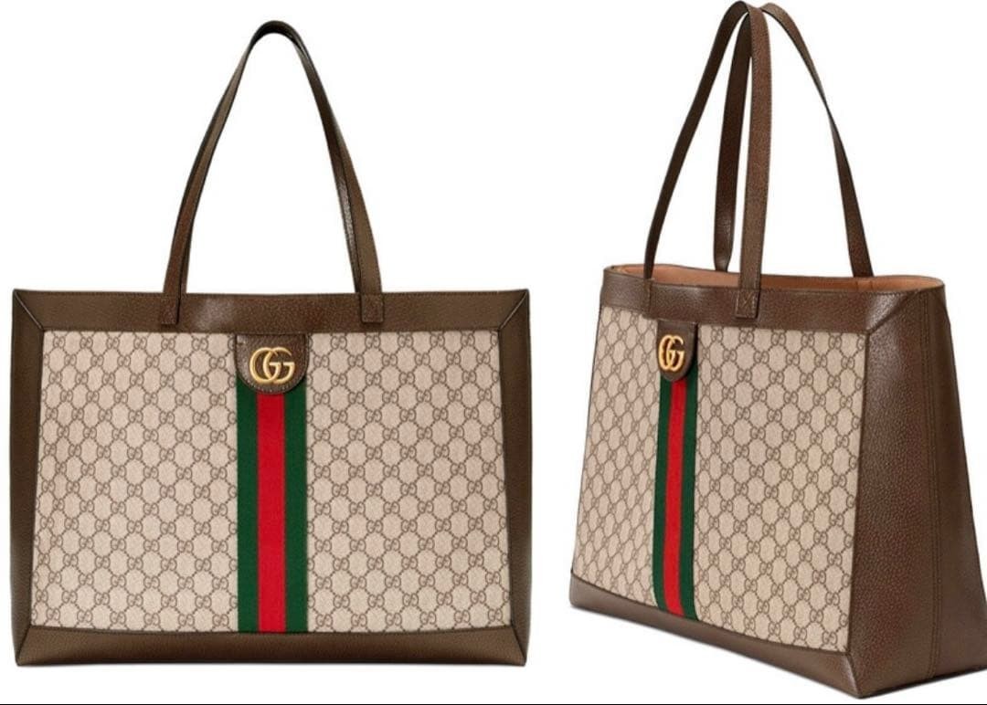 GUCCI Ophidia GG Supreme Web Medium Tote Bag Beige Ebony Brown Gold Hardware