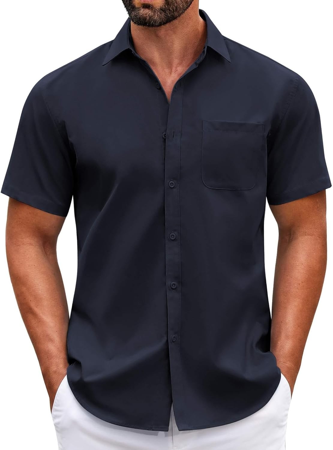 Mens Short Sleeve Casual Button Down Shirts Summer Untucked Dress Shirts