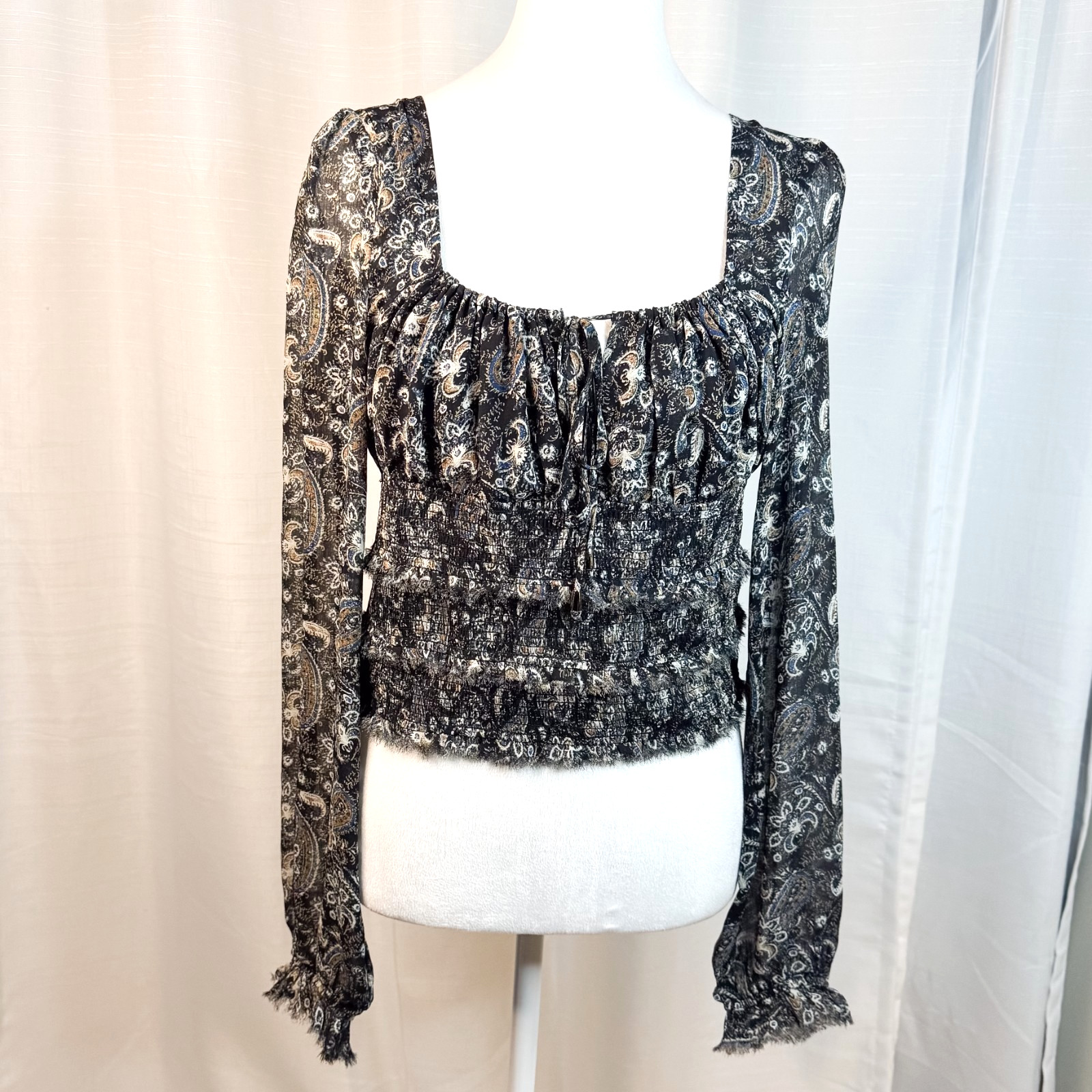 Free People Lolita Smocked Floral Print Top OB1018998 Women Long Sleeve – Medium