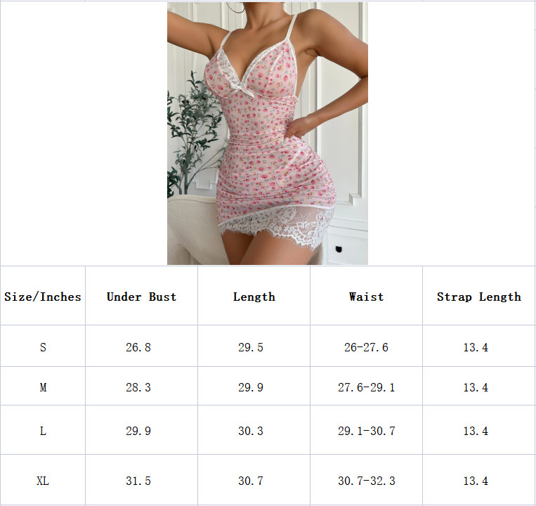 Women’s Pink Flower Mesh Slip Dress Semi Sheer Backless Chemise Nightgowns Gifts
