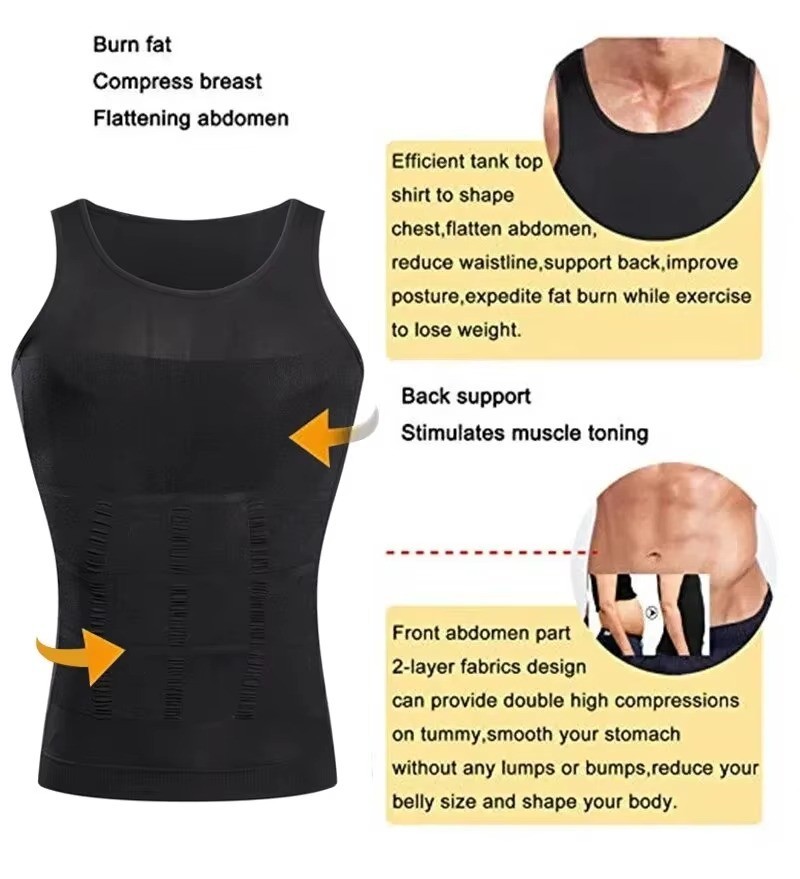Mens Slimming Body Shaper Belly Chest Compression Vest Girdle T-Shirt Tank Top