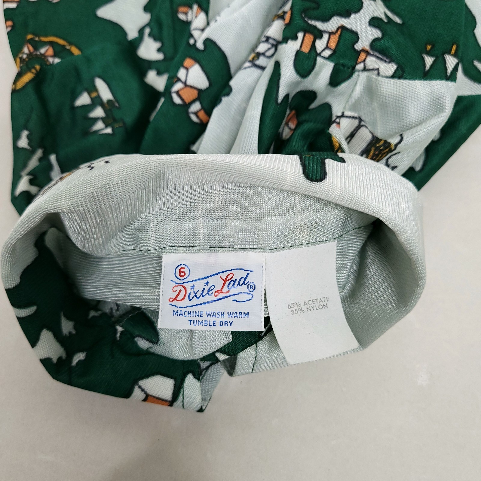 Vintage 70s Dixie Lad Girls Button Front Shirt 6 Green Boat Nautical Retro READ