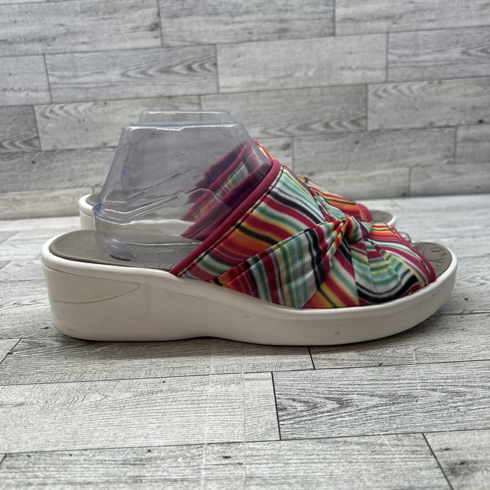 Bzees Smile II Washable Shoes Knotted Twist Stripe Wedge Slide On Sandal Size 10