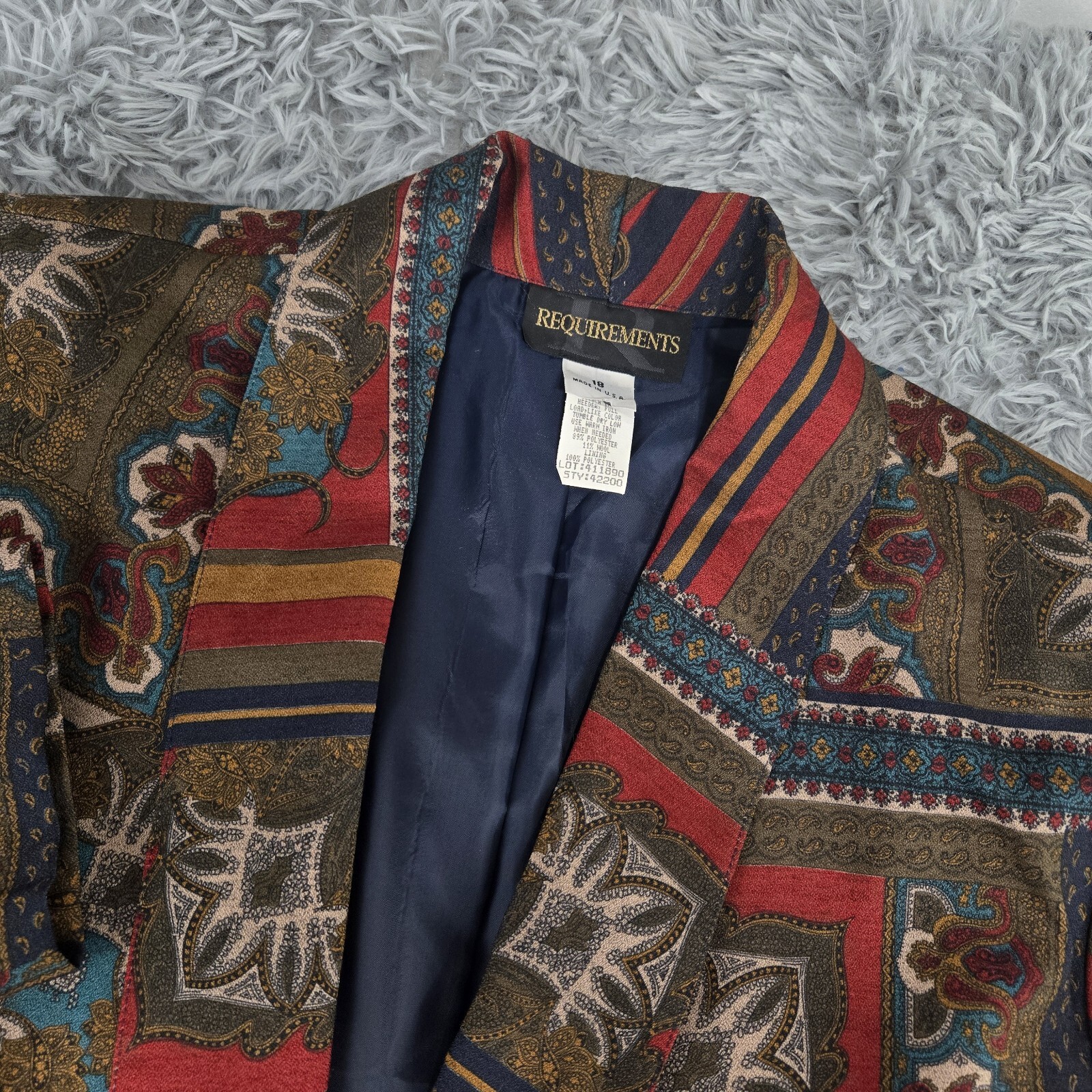 Vintage Requirements 42200 Womens 18 Multicolor Paisley L/S Single Button Jacket