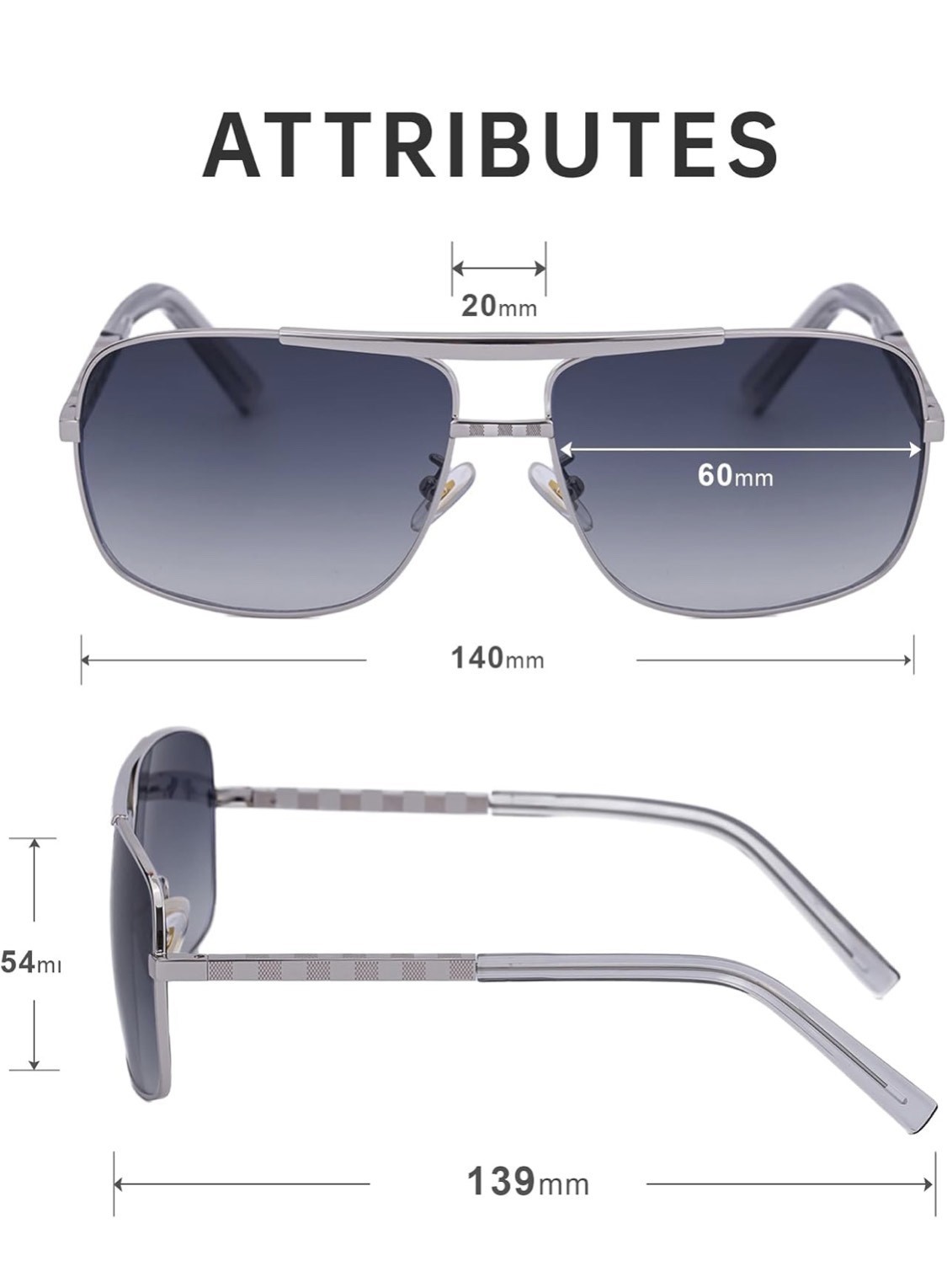 Brand New High Quality Men Sunglasses Metal Gray Lens Silver Frame Andrew Tate