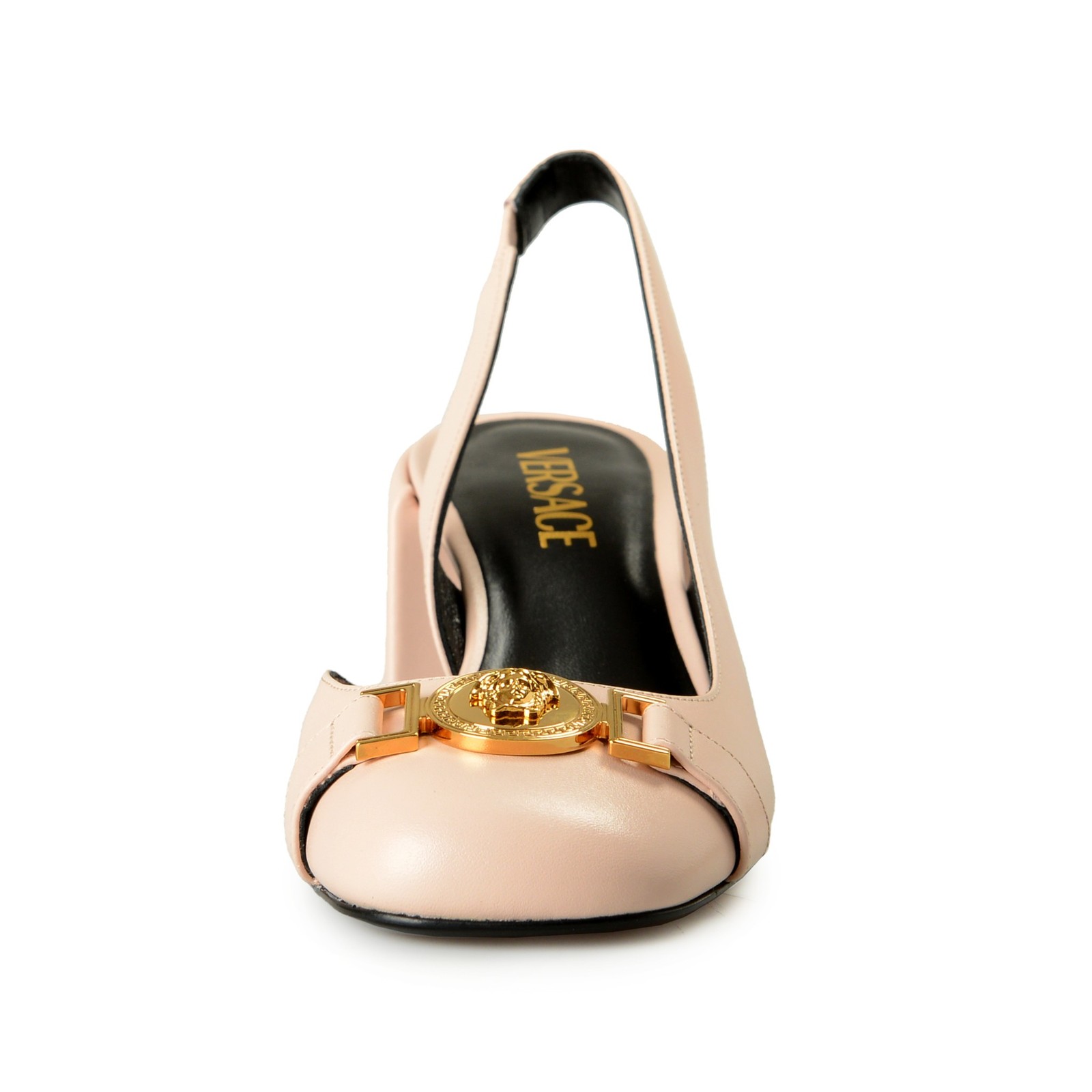Versace Women’s Soft Pink Leather Heeled Sling Back Sandals Shoes US 10 IT 40