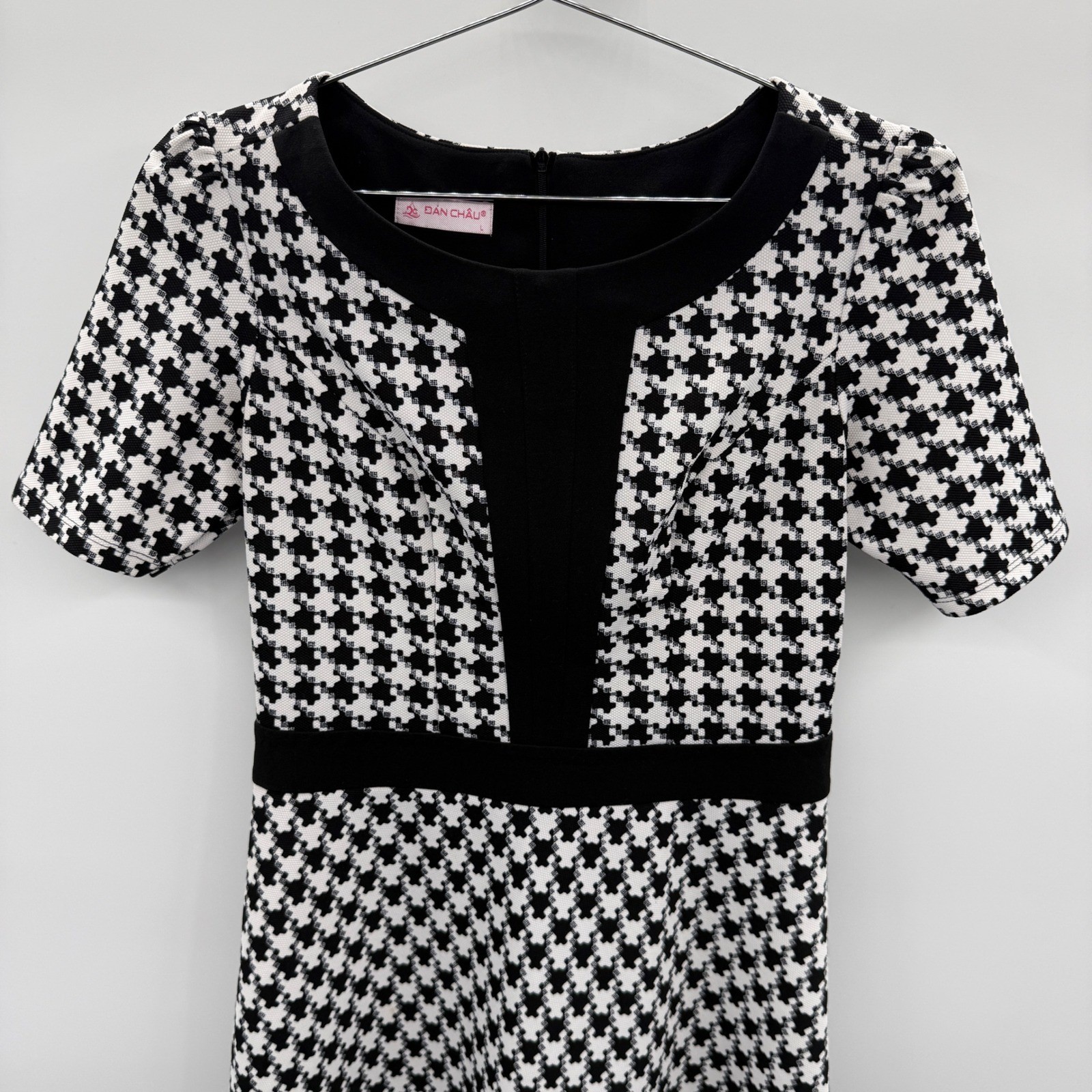 Dan Chau Black White Houndstooth Fit & Flare Mini Dress XS Preppy Classic Dressy