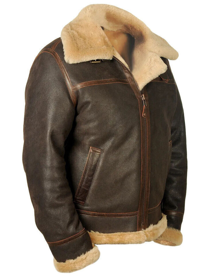 Coat 100% sheepskin WW2 B3 Mens RAF Aviator Leather Jacket Bomber Flying irvin