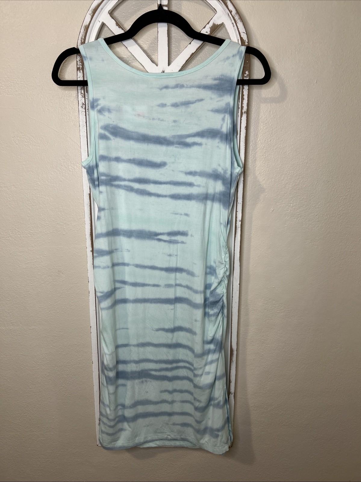 Yak & Yeti SMALL Blue Tie Dye Ruched Form Fitting Beachy Sleeveless Dress *135