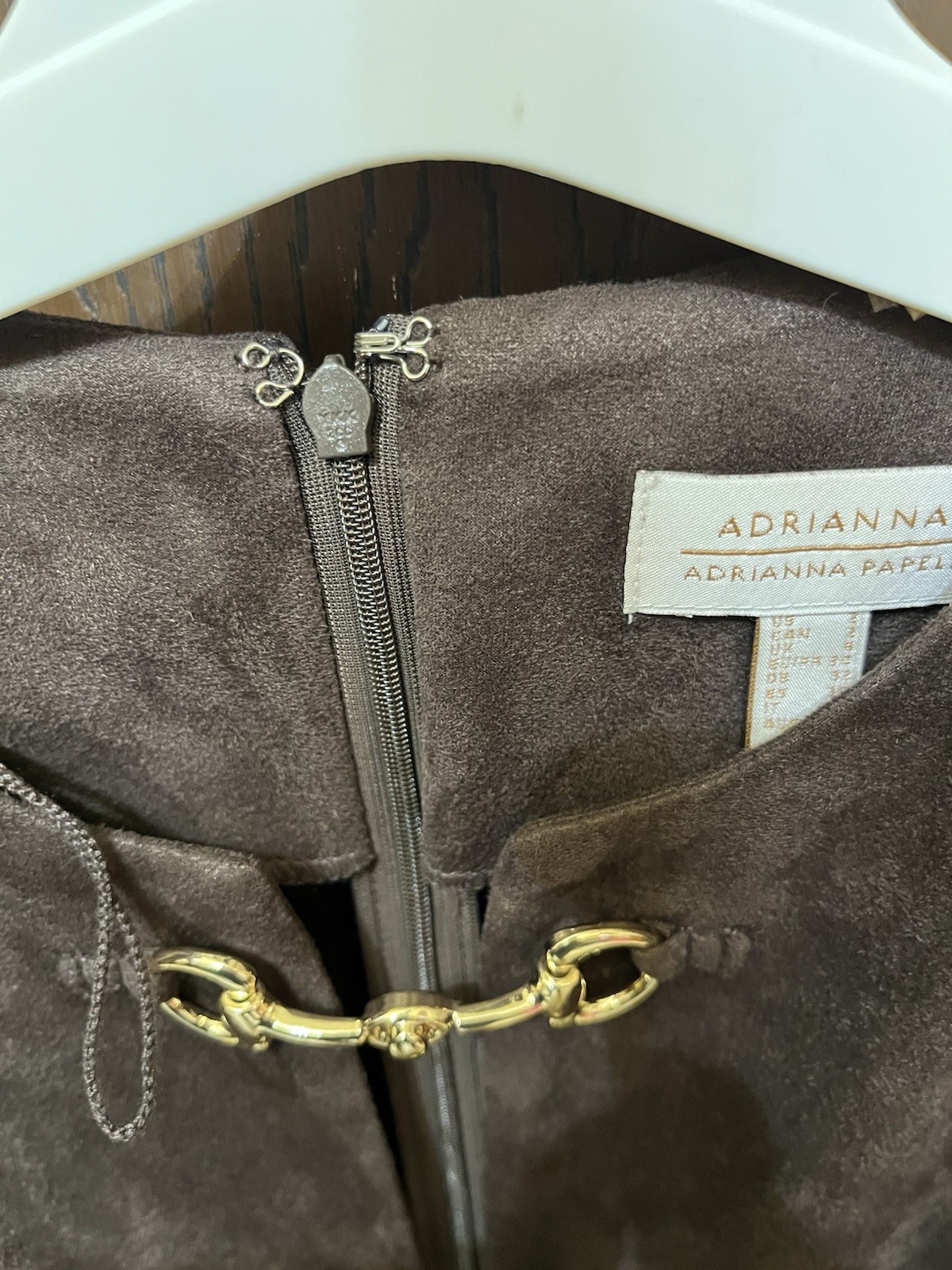 Adrianna Papell Brown Solid Microsuede Shift Dress Long Sleeve Zip Size 2