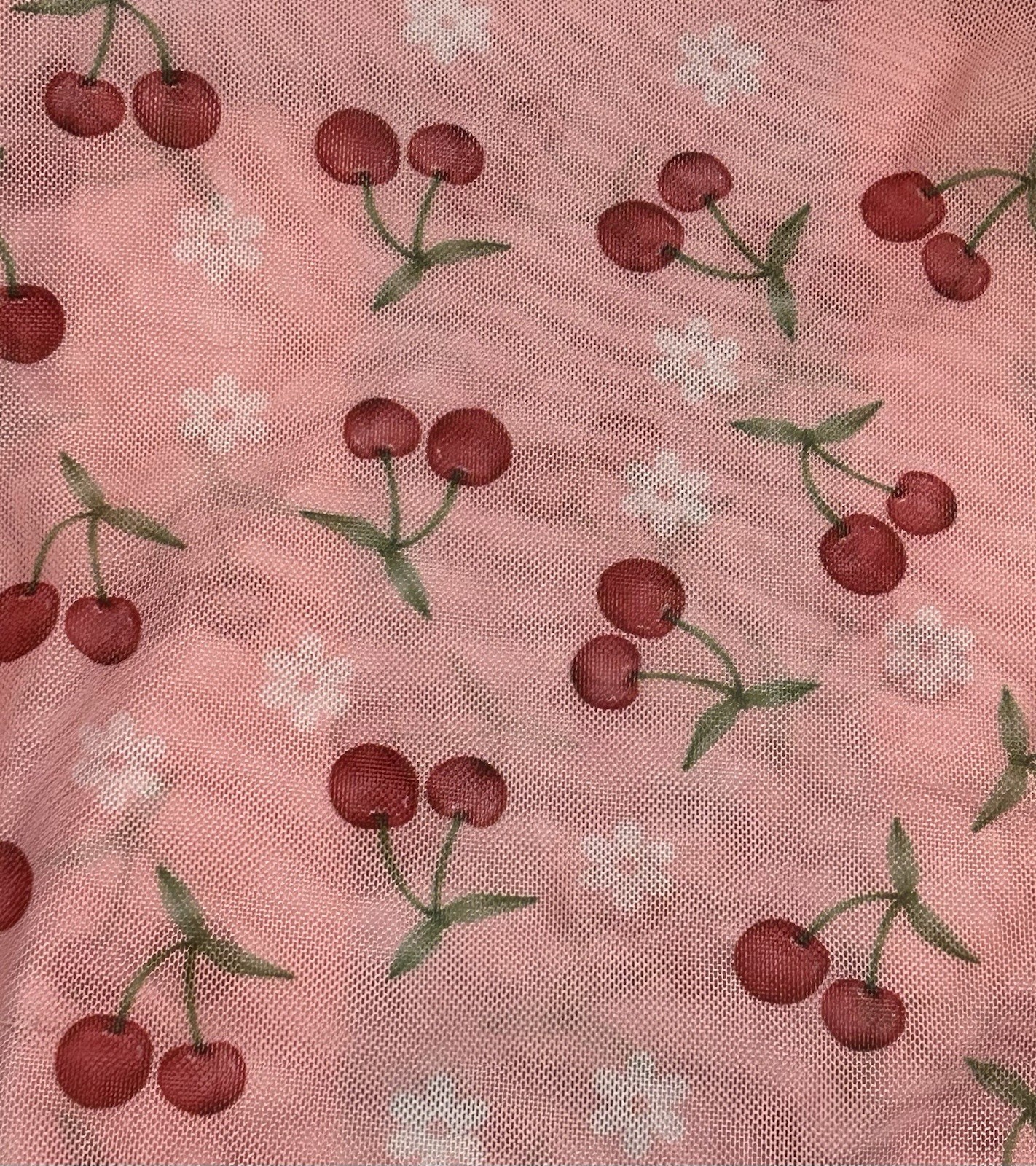 Hazel Moon Women’s M Pink Cherry and Daisy Print Cute Button Up Mesh Shirt