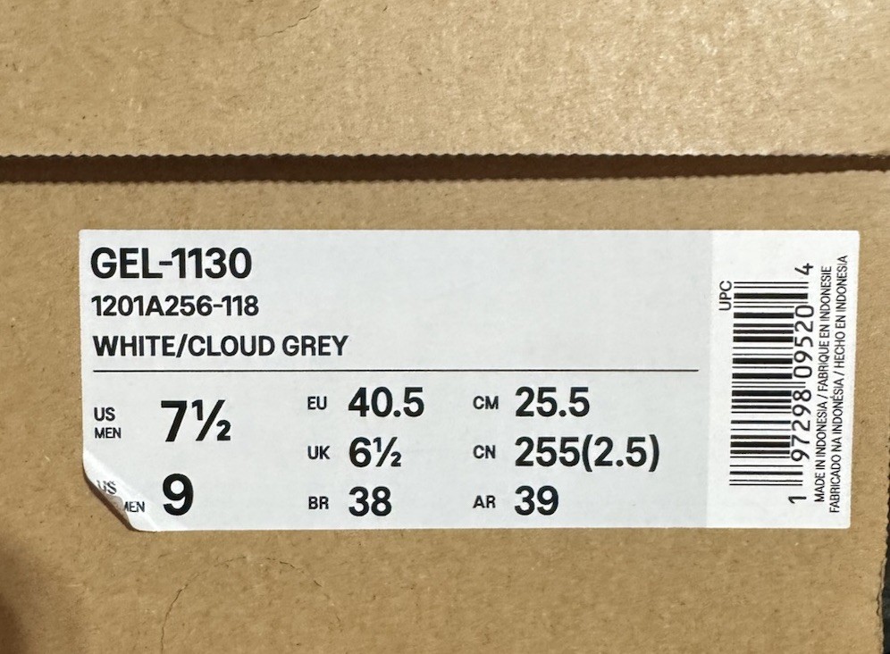 ASICS Gel 1130 White Cloud Grey 1201A256-118 Mens size 7 1/2 Womens Size 9 NEW