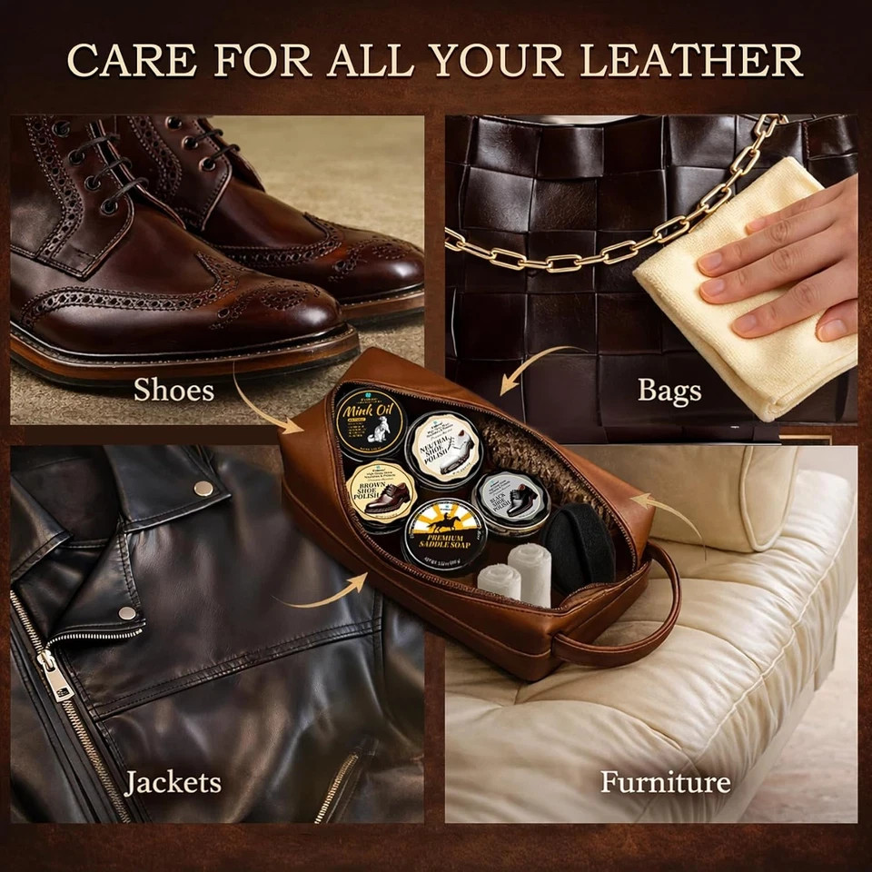 Shoe Care Kit – 16-In-1 Leather Shoe Polish, Cleaning & Conditioning Kit with Sa