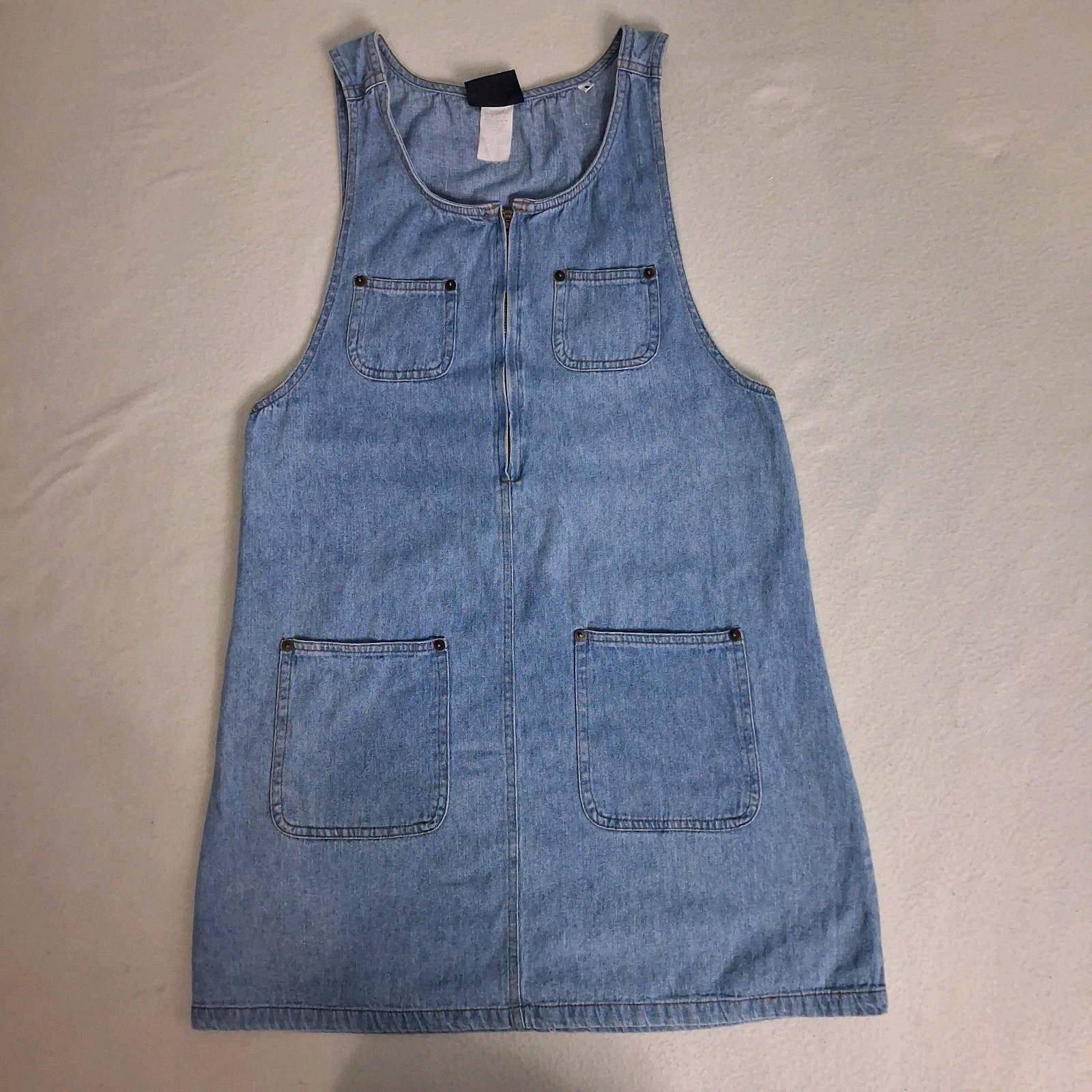 Denim Overall Pinafore Vintage Apron Style Jumper Dress Sleeveless Cottage S